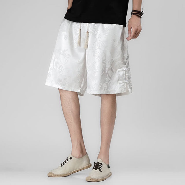 Buddha Stones Summer Drawstring Dragon Frog Button Side Men's Shorts With Pockets - image 15