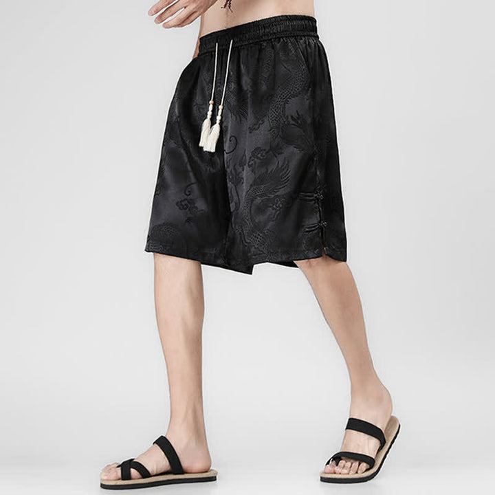 Buddha Stones Summer Drawstring Dragon Frog Button Side Men's Shorts With Pockets - image 9