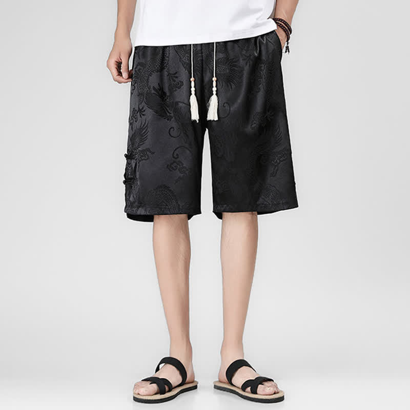Buddha Stones Summer Drawstring Dragon Frog Button Side Men's Shorts With Pockets - image 3