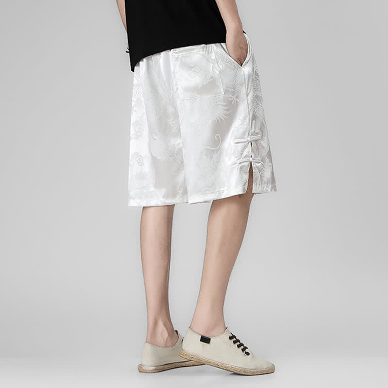 Buddha Stones Summer Drawstring Dragon Frog Button Side Men's Shorts With Pockets - image 12