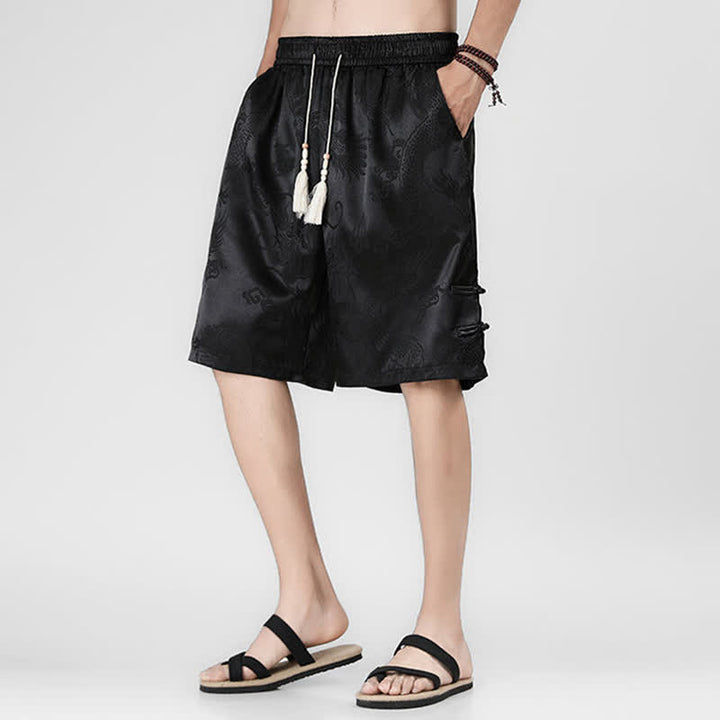 Buddha Stones Summer Drawstring Dragon Frog Button Side Men's Shorts With Pockets - image 4