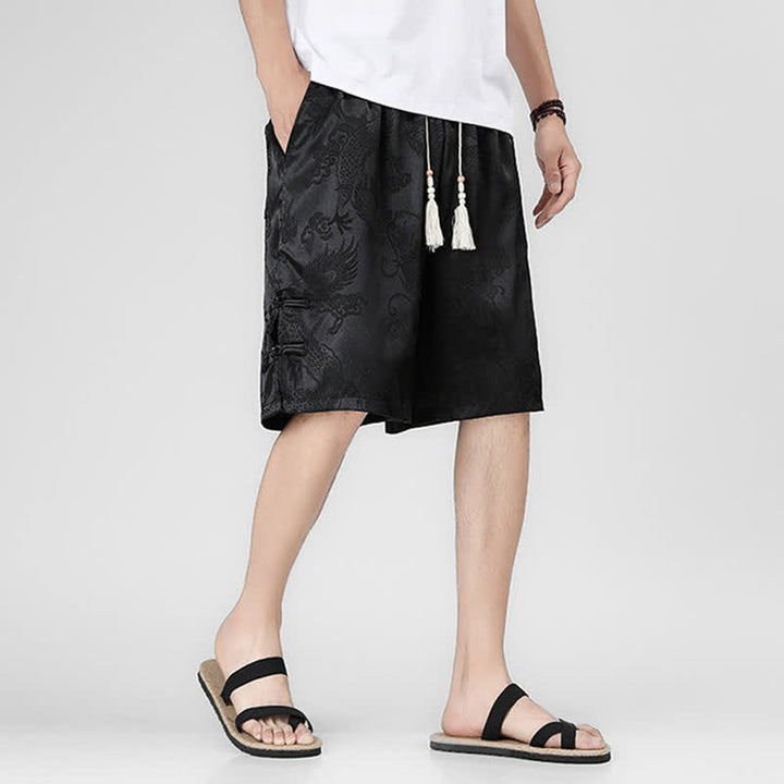 Buddha Stones Summer Drawstring Dragon Frog Button Side Men's Shorts With Pockets - image 7