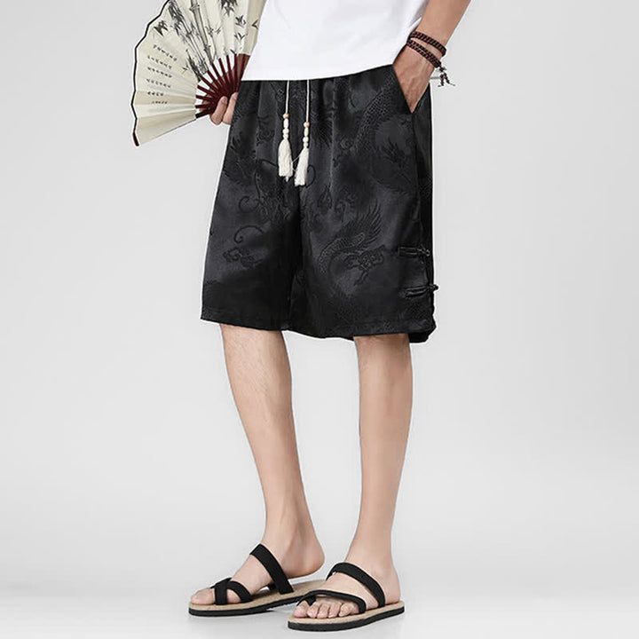 Buddha Stones Summer Drawstring Dragon Frog Button Side Men's Shorts With Pockets - image 1