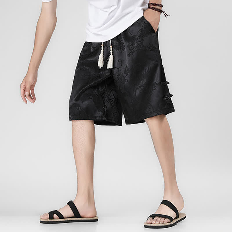 Buddha Stones Summer Drawstring Dragon Frog Button Side Men's Shorts With Pockets - image 6