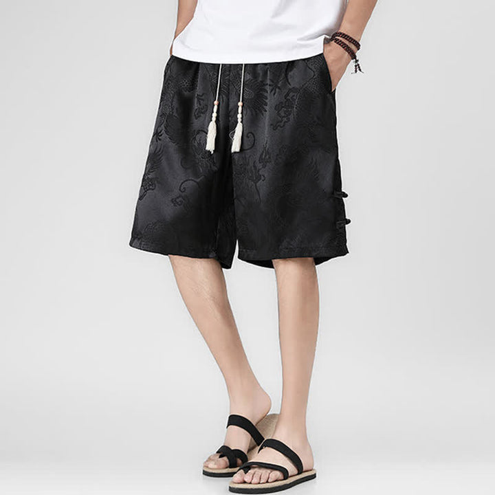 Buddha Stones Summer Drawstring Dragon Frog Button Side Men's Shorts With Pockets - Black - US/UK/AU46，EU56 (5XL) - image 0