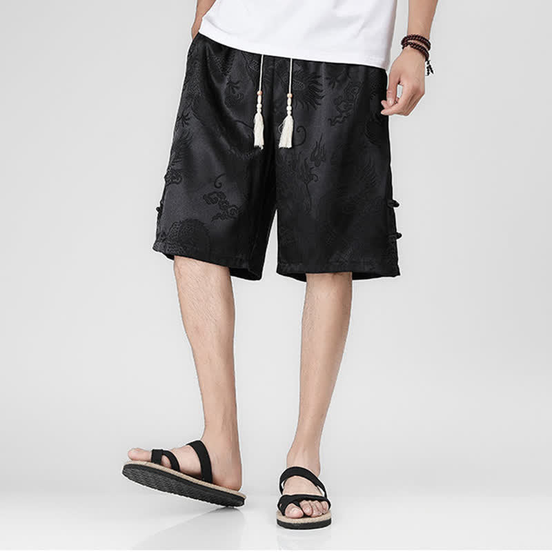 Buddha Stones Summer Drawstring Dragon Frog Button Side Men's Shorts With Pockets - image 5