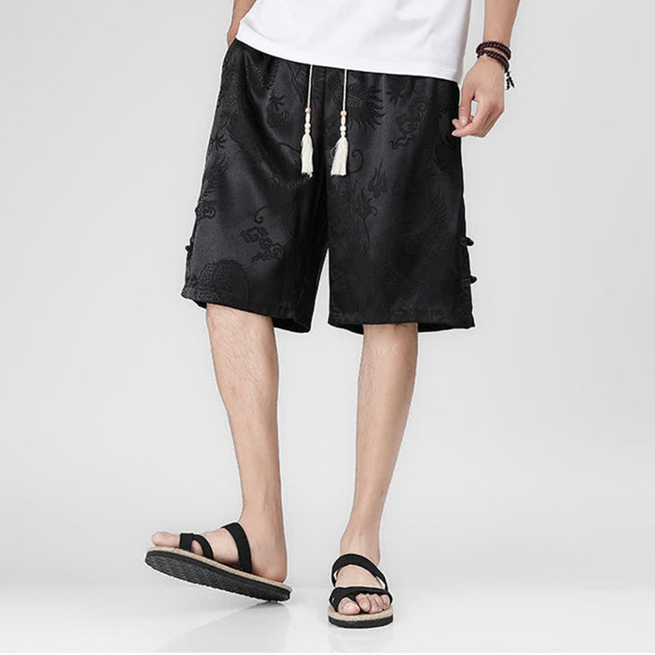 Buddha Stones Summer Drawstring Dragon Frog Button Side Men's Shorts With Pockets - image 5