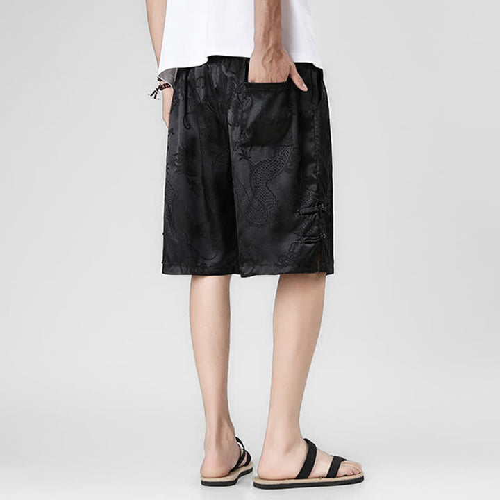 Buddha Stones Summer Drawstring Dragon Frog Button Side Men's Shorts With Pockets - image 2