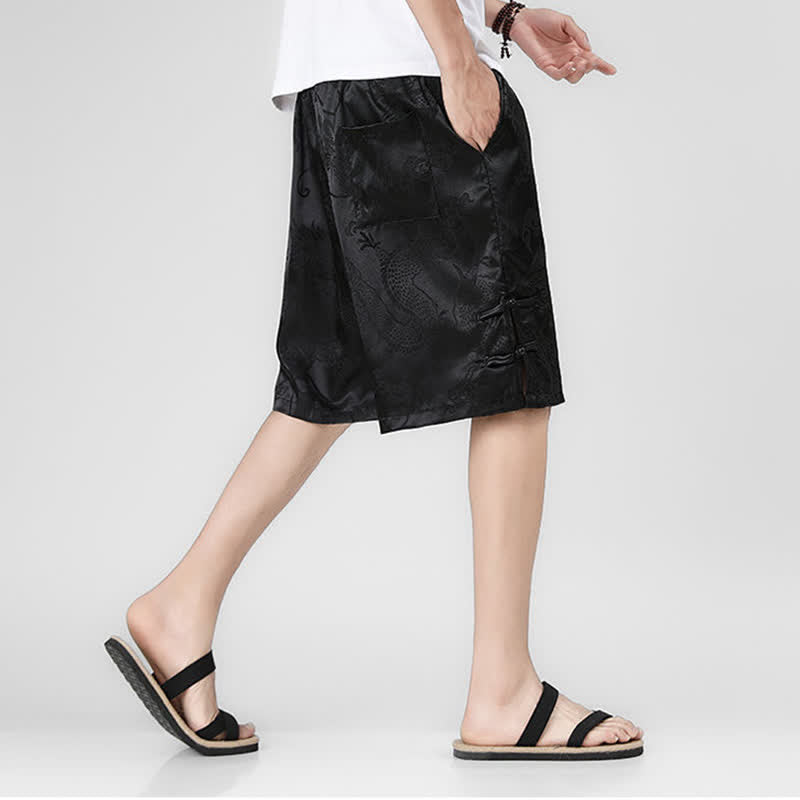 Buddha Stones Summer Drawstring Dragon Frog Button Side Men's Shorts With Pockets - image 8