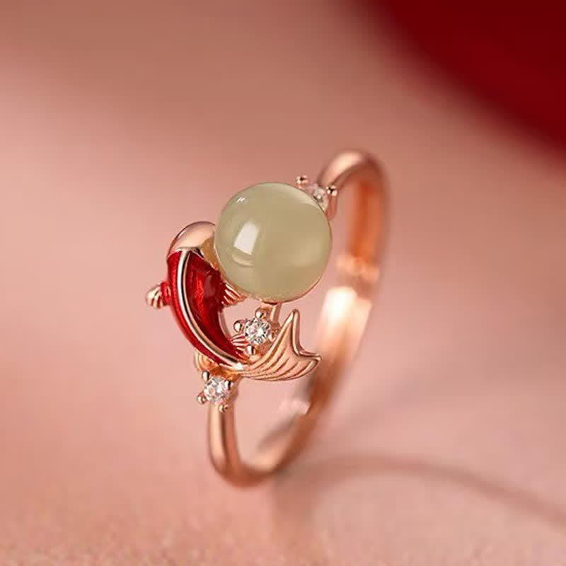 Buddha Stones Copper Koi Fish Success Pearl Inspired Adjustable Open Ring - image 4