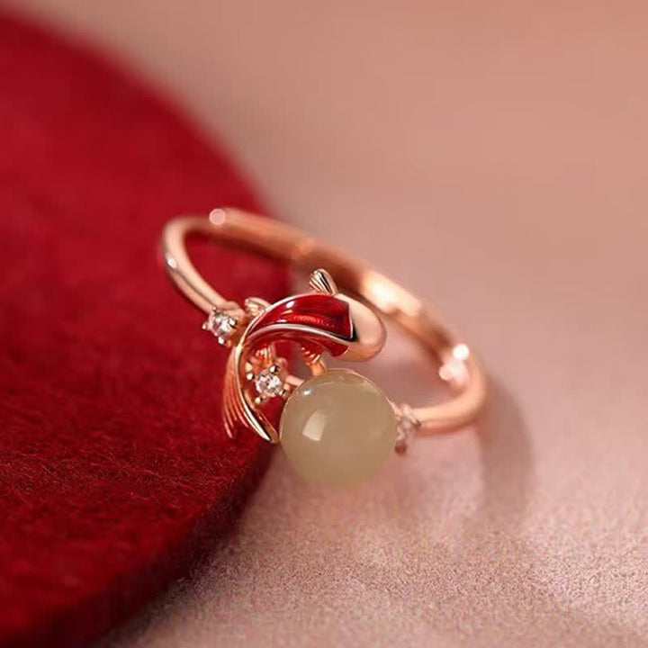 Buddha Stones Copper Koi Fish Success Pearl Inspired Adjustable Open Ring - image 2