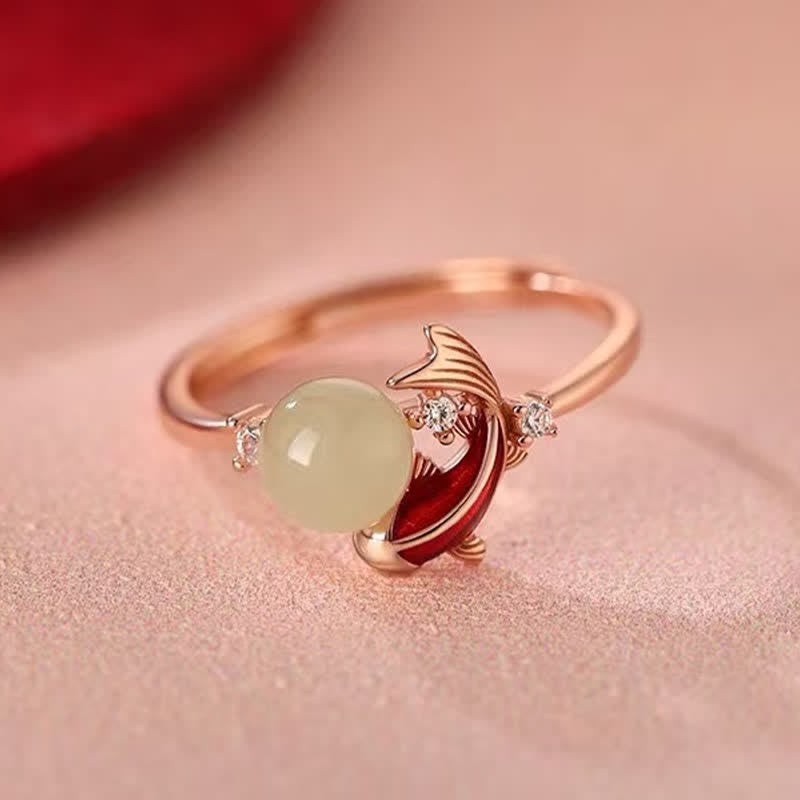 Buddha Stones Copper Koi Fish Success Pearl Inspired Adjustable Open Ring - image 3