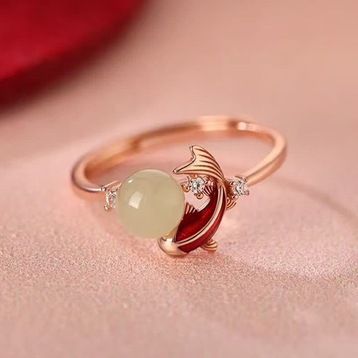 Buddha Stones Copper Koi Fish Success Pearl Inspired Adjustable Open Ring - image 3