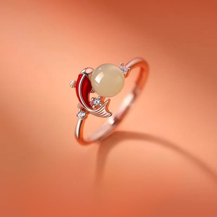 Buddha Stones Copper Koi Fish Success Pearl Inspired Adjustable Open Ring - Copper(Success ♥ Determination) - Adjustable - image 0
