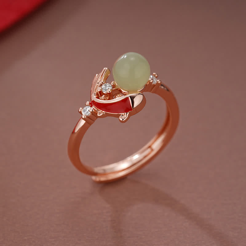 Buddha Stones Copper Koi Fish Success Pearl Inspired Adjustable Open Ring - image 1
