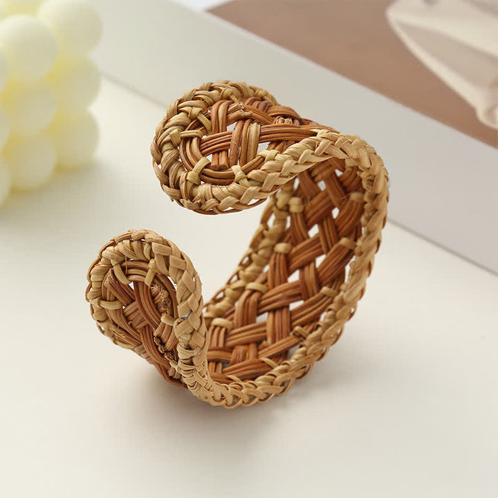 Buddha Stones Handwoven Natural Rattan Boho Resort Adjustable Cuff Bracelet - image 3