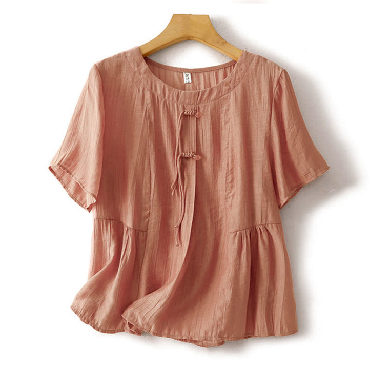 Buddha Stones Summer Boho Buttons Solid Crew Neck Women's Short Sleeve Shirt - LightSalmon - US8-10，UK/AU12-14，EU40-42 (2XL) - image 15