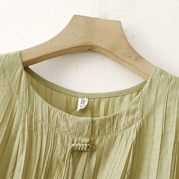 Buddha Stones Summer Boho Buttons Solid Crew Neck Women's Short Sleeve Shirt - image 10