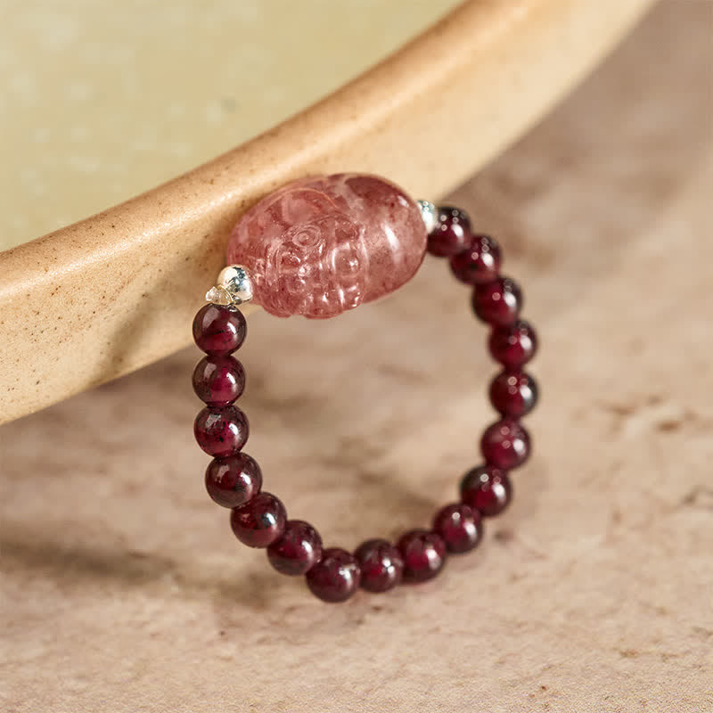 Buddha Stones 3mm Mini Beads Natural Moonstone Tourmaline Garnet Pearl Strawberry Quartz PiXiu Healing Elastic Ring - 52mm-53mm Natural Garnet(Color May Vary) - image 0