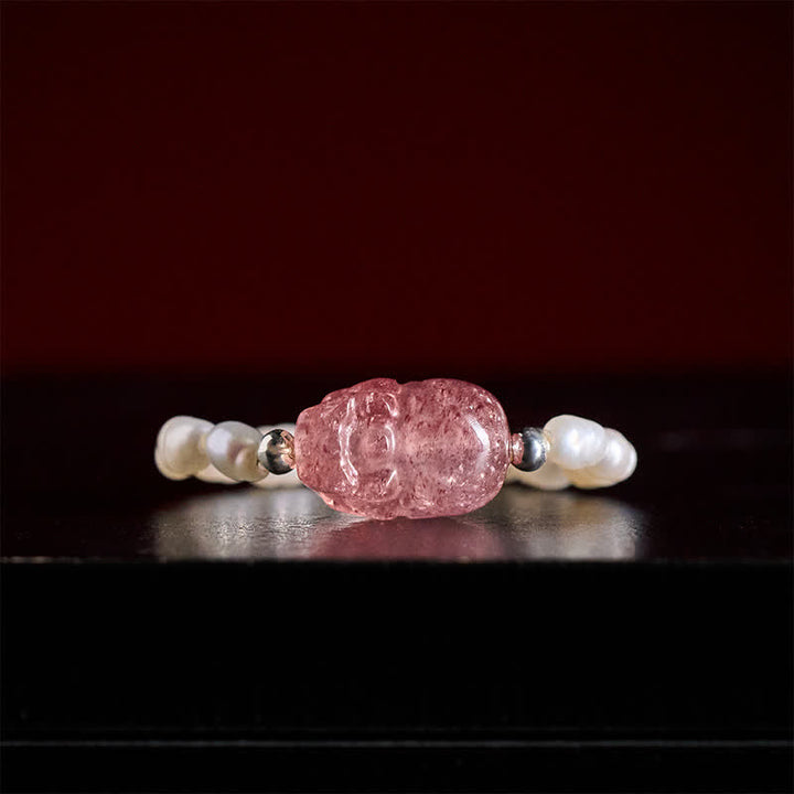 Buddha Stones 3mm Mini Beads Natural Moonstone Tourmaline Garnet Pearl Strawberry Quartz PiXiu Healing Elastic Ring - image 23
