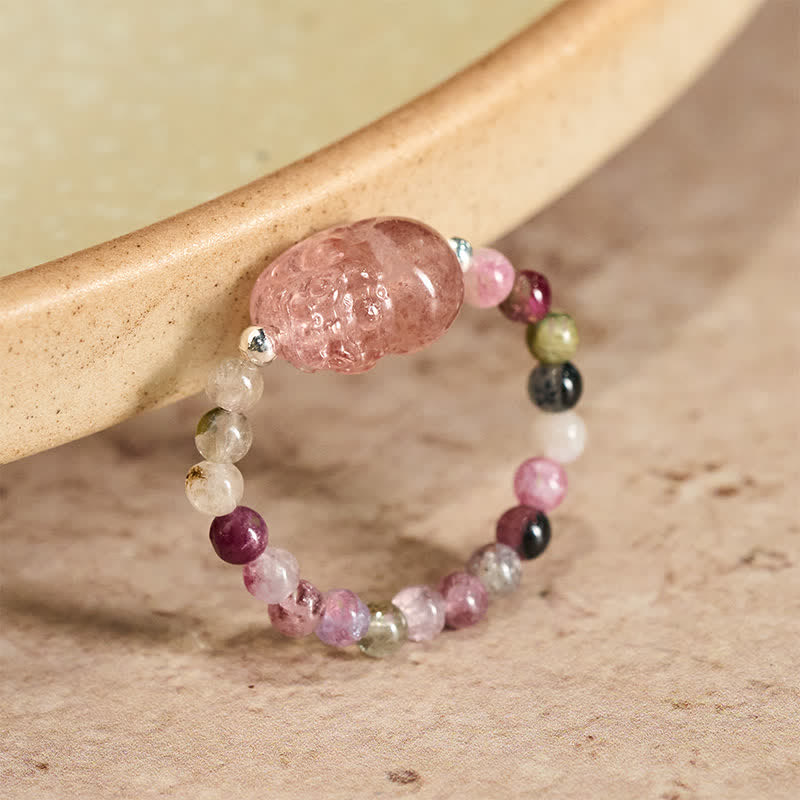 Buddha Stones 3mm Mini Beads Natural Moonstone Tourmaline Garnet Pearl Strawberry Quartz PiXiu Healing Elastic Ring - 52mm-53mm Natural Tourmaline(Color May Vary) - image 15