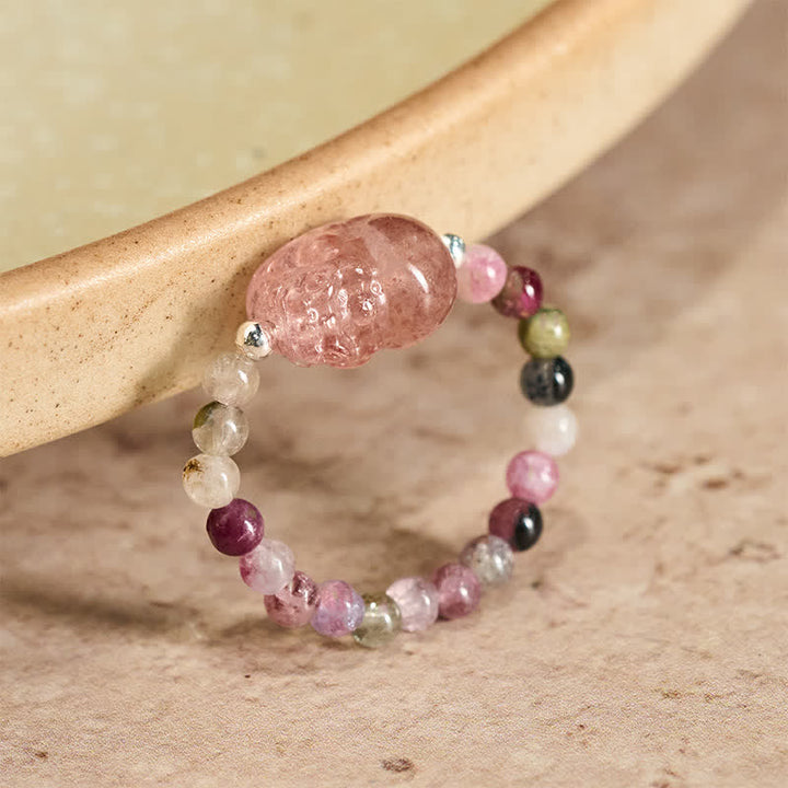 Buddha Stones 3mm Mini Beads Natural Moonstone Tourmaline Garnet Pearl Strawberry Quartz PiXiu Healing Elastic Ring - 52mm-53mm Natural Tourmaline(Color May Vary) - image 15