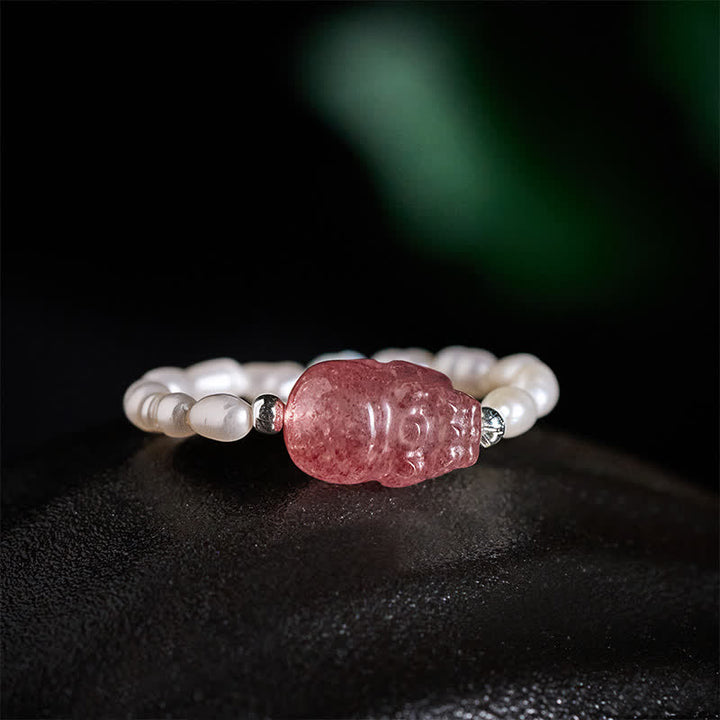 Buddha Stones 3mm Mini Beads Natural Moonstone Tourmaline Garnet Pearl Strawberry Quartz PiXiu Healing Elastic Ring - image 24