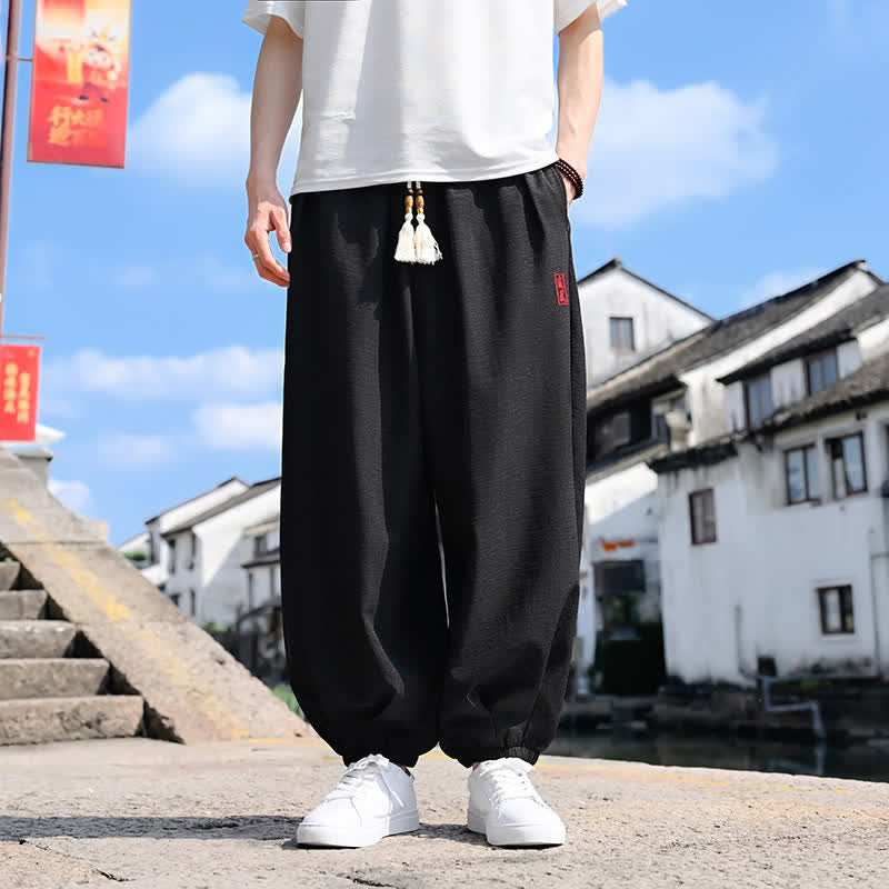 Buddha Stones Summer Drawstring Solid Ankle Length Men's Harem Pants With Pockets - Black - US/UK/AU46，EU56 (5XL) - image 0