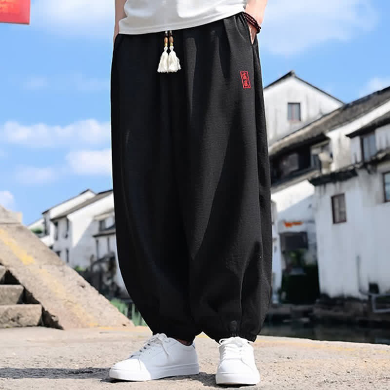 Buddha Stones Summer Drawstring Solid Ankle Length Men's Harem Pants With Pockets - image 4