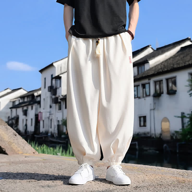 Buddha Stones Summer Drawstring Solid Ankle Length Men's Harem Pants With Pockets - Beige - US/UK/AU46，EU56 (5XL) - image 5