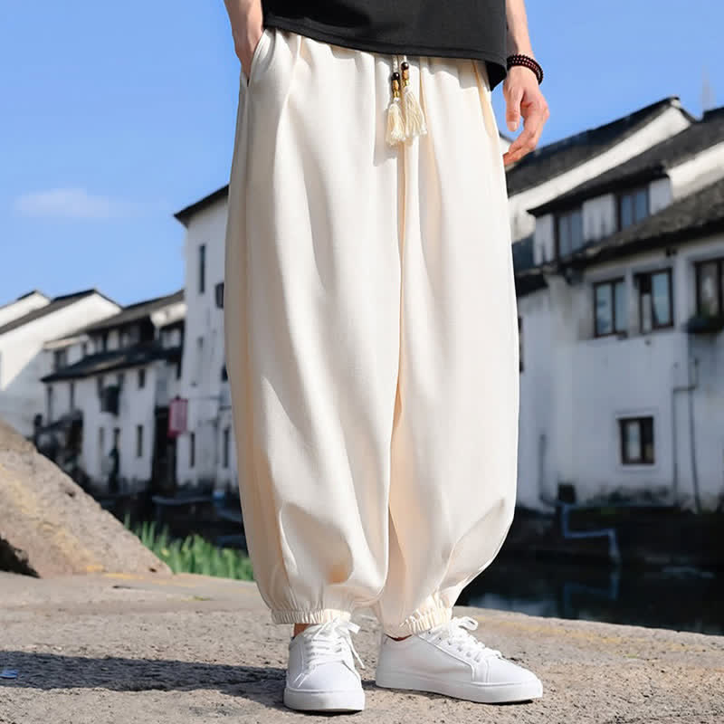 Buddha Stones Summer Drawstring Solid Ankle Length Men's Harem Pants With Pockets - image 6