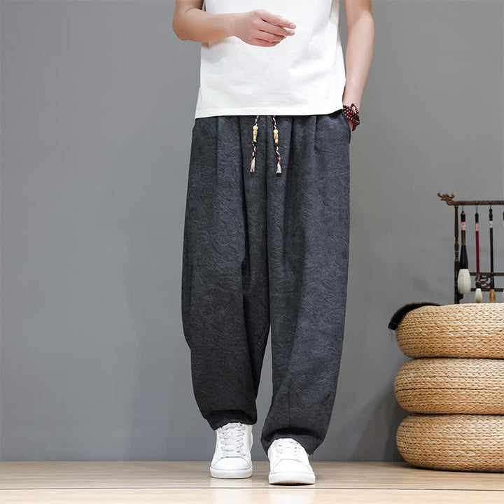 Buddha Stones Summer Bohemian Drawstring Solid Plant Pattern Men's Harem Pants With Pockets - image 10