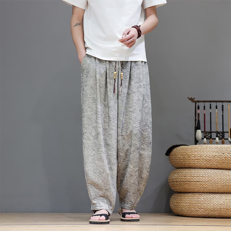 Buddha Stones Summer Bohemian Drawstring Solid Plant Pattern Men's Harem Pants With Pockets - LightGray - US/UK/AU48，EU58 (6XL) - image 19