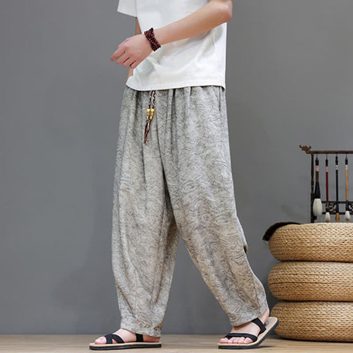 Buddha Stones Summer Bohemian Drawstring Solid Plant Pattern Men's Harem Pants With Pockets - image 25
