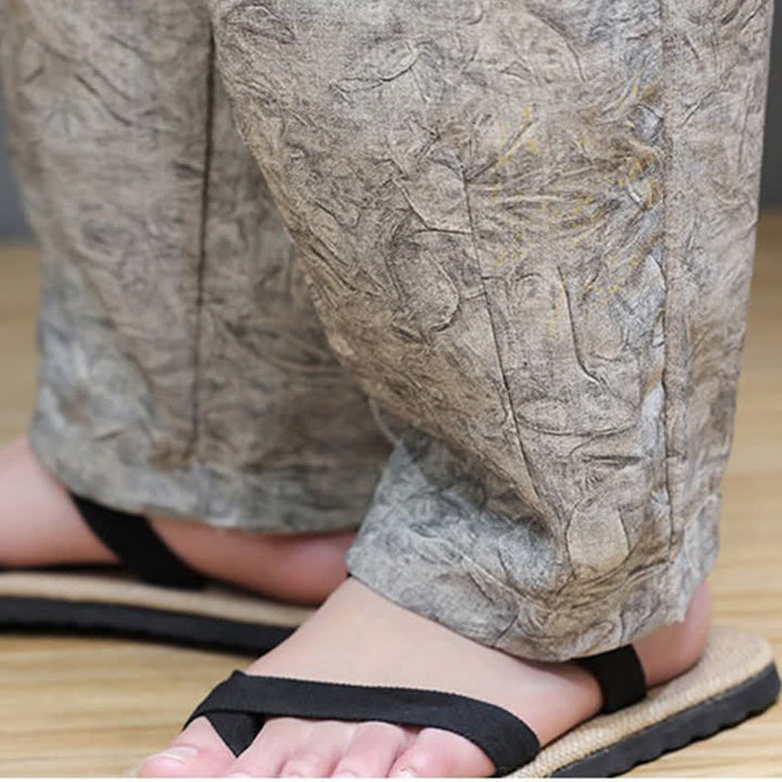 Buddha Stones Summer Bohemian Drawstring Solid Plant Pattern Men's Harem Pants With Pockets - image 34