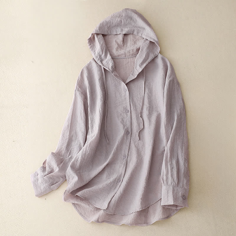 Buddha Stones Summer Casual Drawstring Solid Hooded Women's Long Sleeve Shirts - Thistle - US12，UK/AU16，EU44 (2XL) - image 16
