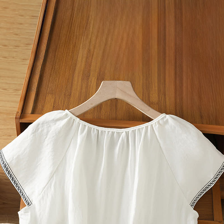 Buddha Stones Summer Boho Embroidery Floral Women's Short Sleeve T-Shirts - image 9