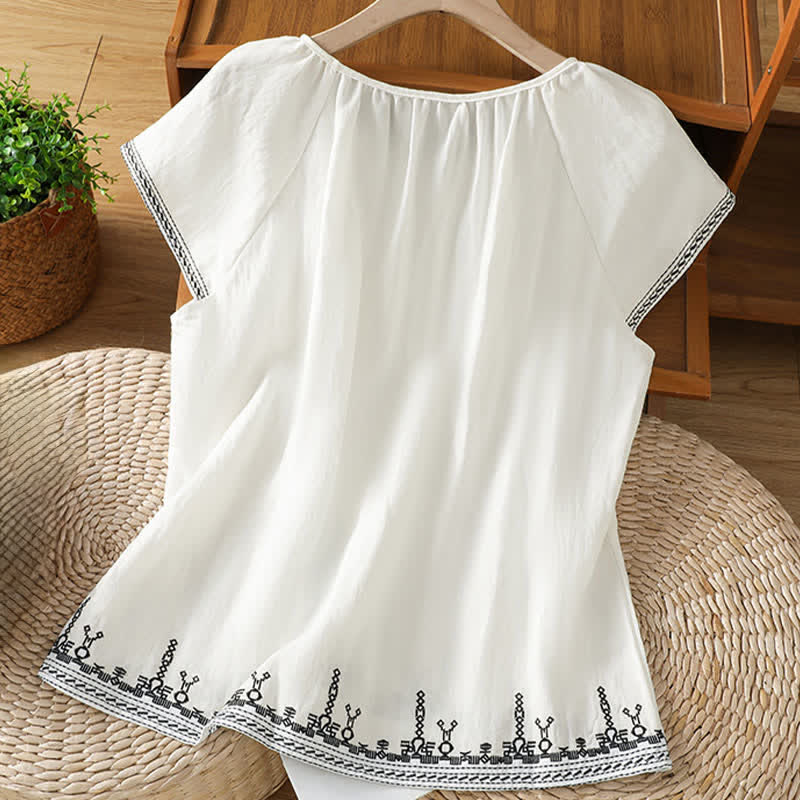 Buddha Stones Summer Boho Embroidery Floral Women's Short Sleeve T-Shirts - image 7