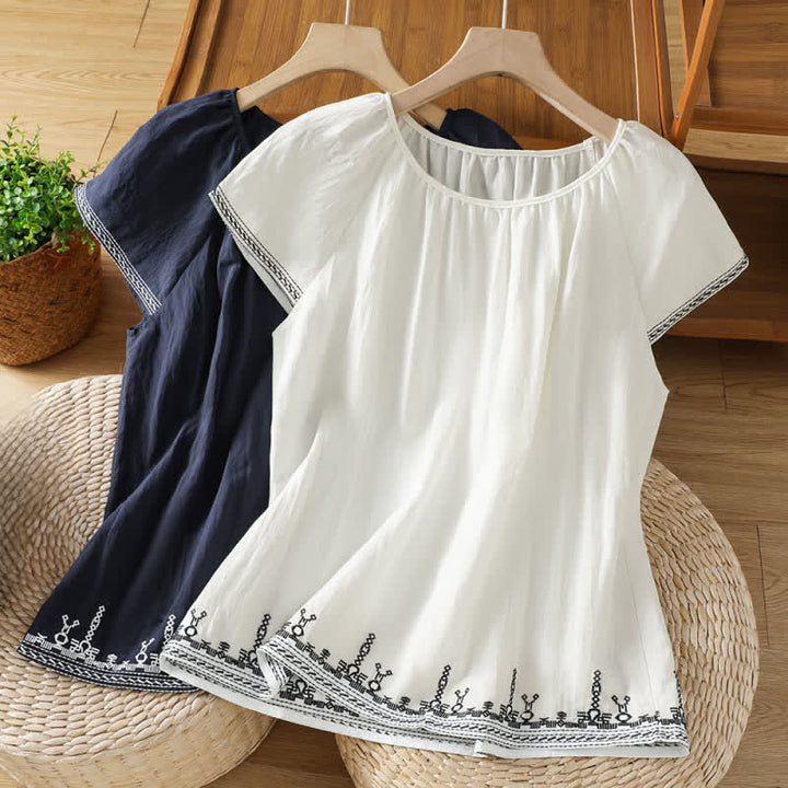 Buddha Stones Summer Boho Embroidery Floral Women's Short Sleeve T-Shirts - image 14