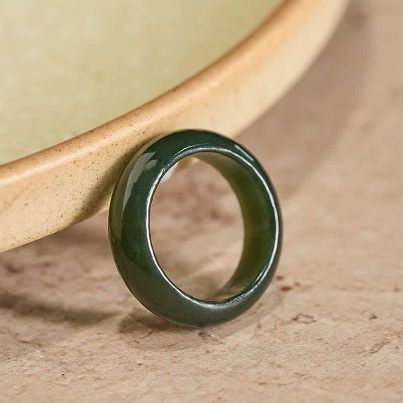 Buddha Stones Natural Cyan Jade Healing Ring - Natural Cyan Jade(Color May Vary) - Approx. 22mm - image 0