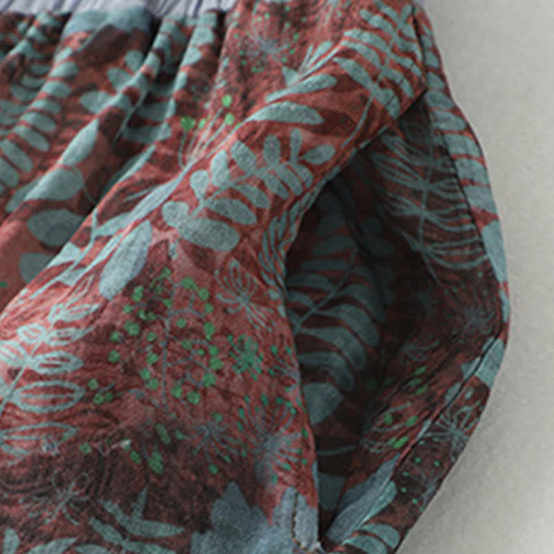 Buddha Stones Summer Bohemian Drawstring Leaf Print Women's Straight Leg Pants With Pockets - image 4