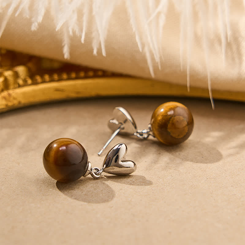 Buddha Stones Tiger Eye Heart Design Copper Courage Earrings - image 2