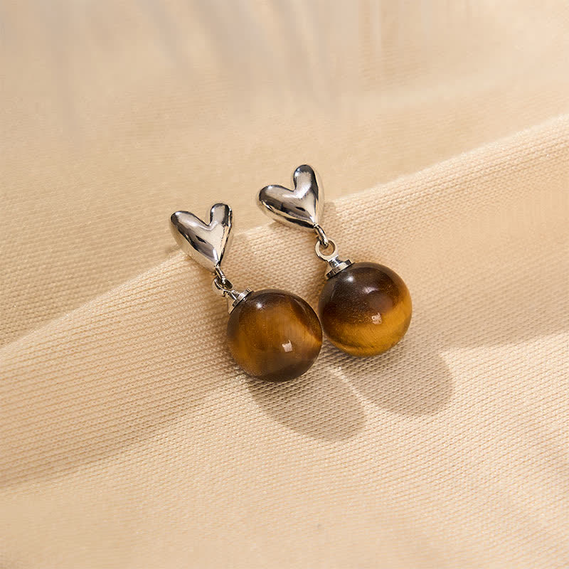 Buddha Stones Tiger Eye Heart Design Copper Courage Earrings - 10mm Tiger Eye(Copper Posts) - image 0