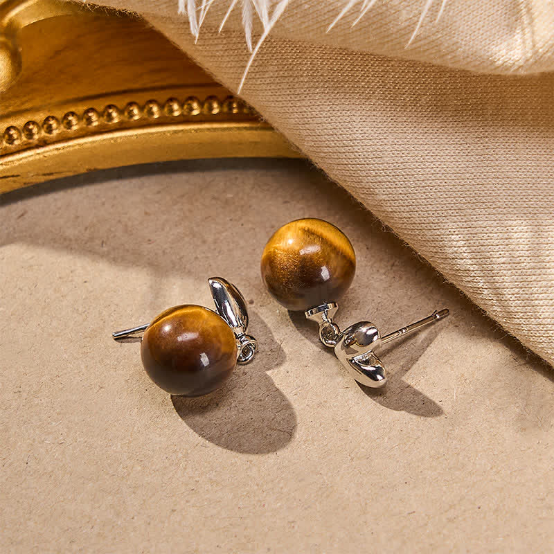 Buddha Stones Tiger Eye Heart Design Copper Courage Earrings - image 1