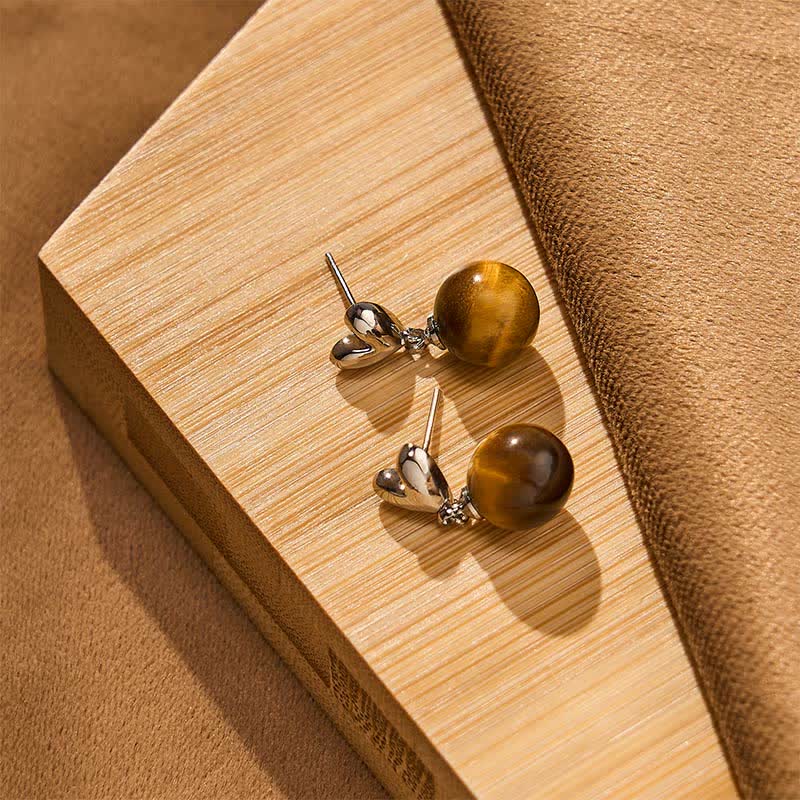 Buddha Stones Tiger Eye Heart Design Copper Courage Earrings - image 3