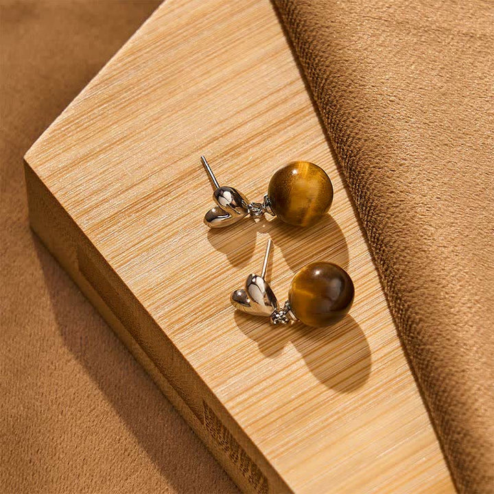 Buddha Stones Tiger Eye Heart Design Copper Courage Earrings - image 3
