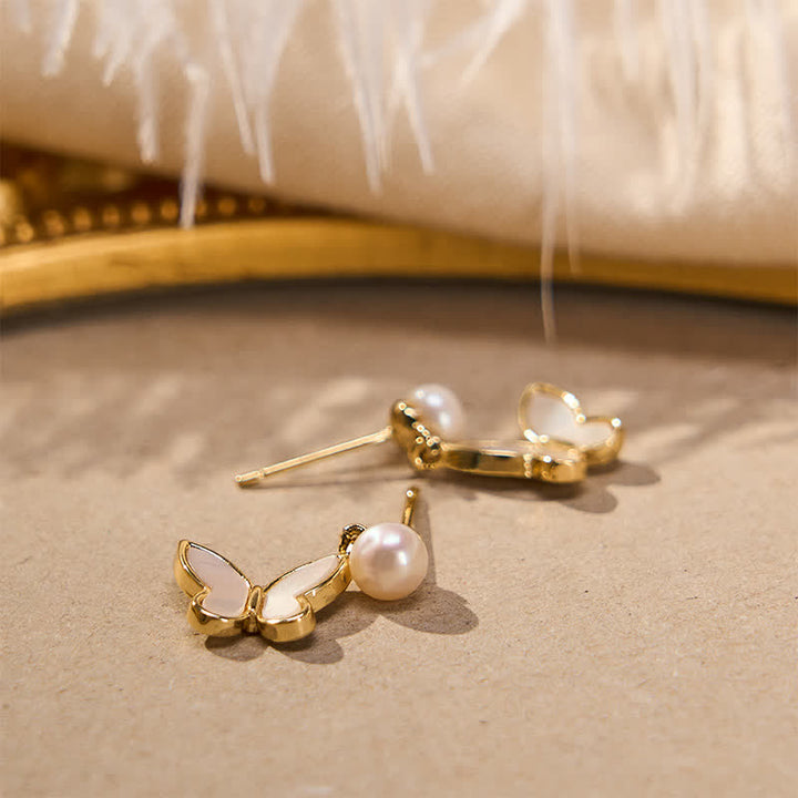 Buddha Stones Copper Natural Pearl Butterfly Design Optimism Earrings - image 2