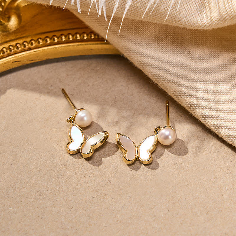 Buddha Stones Copper Natural Pearl Butterfly Design Optimism Earrings - image 1