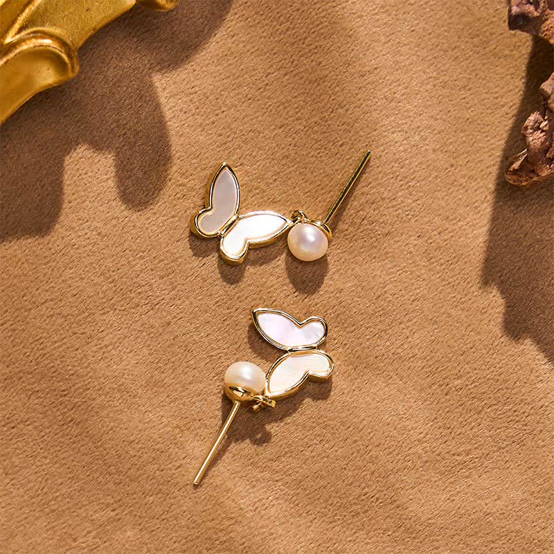 Buddha Stones Copper Natural Pearl Butterfly Design Optimism Earrings - image 4
