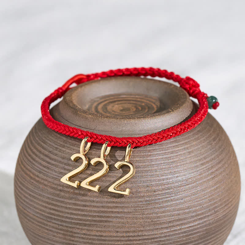 Buddha Stones 777 444 333 222 111 Angel Number Red String Jade Protection Braided Bracelet - image 1